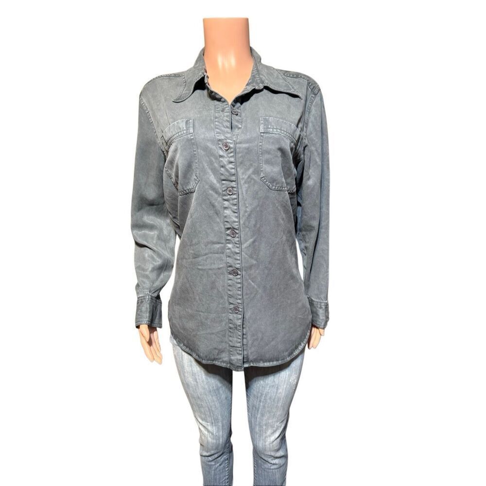 Pulp Women’s long sleeve tencel button-down gray shirt top M